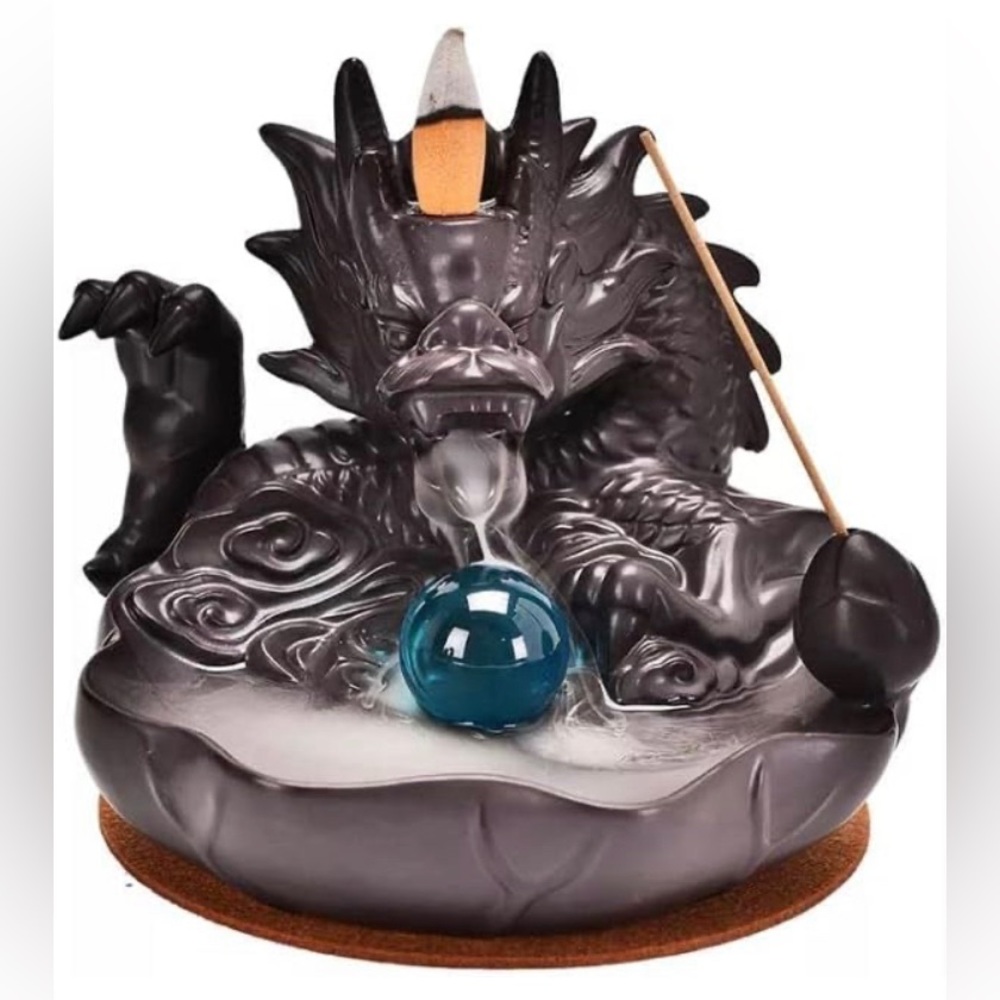 Dragon Incense Burner with Ball Waterfall Backflow Incense Holder Ceramic Cone